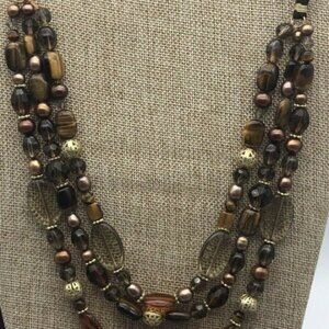 Brown Beaded Multi Strand Necklace 19"